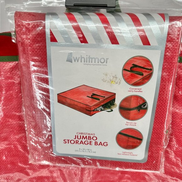 Whitmor Christmas Jumbo Storage Bags 1 New 1 Used Red Zip Up Handles 30x30x8 Red - Picture 2 of 10